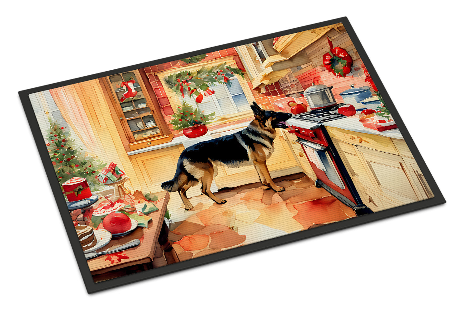 German Shepherd Christmas Cookies Doormat Indoor Outdoor 18H X 27W Front Door Mat Rugs for Entryway, Non Slip Washable