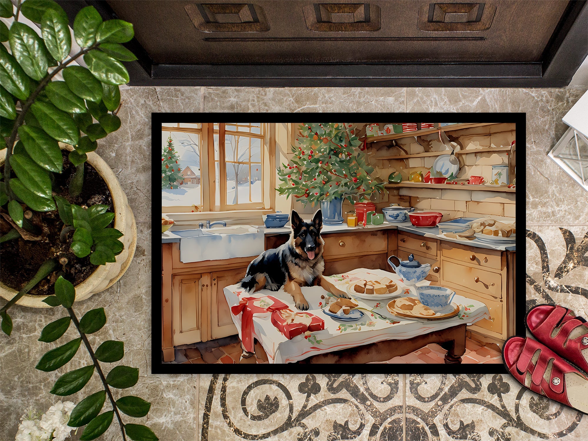 German Shepherd Christmas Cookies Doormat Indoor Outdoor 24H X 36W Front Door Mat Rugs for Entryway, Non Slip Washable Low Pile,