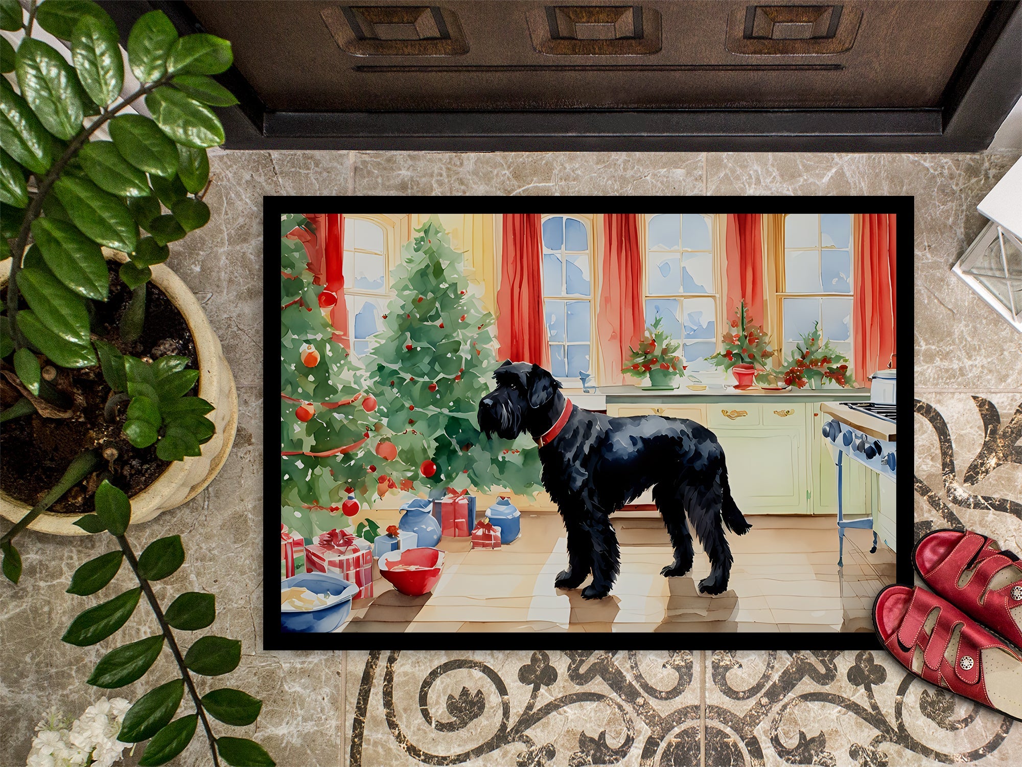 Giant Schnauzer Christmas Cookies Doormat Indoor Outdoor 24H X 36W Front Door Mat Rugs for Entryway, Non Slip Washable Low Pile,