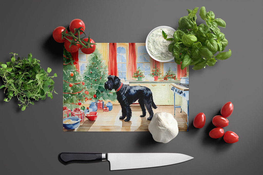 Giant Schnauzer Christmas Cookies Cutting Board Tempered Glass Kitchen Cutting Surface, Heat Resistant Chopping, Non-Slip Feet, Food Prep & Serving