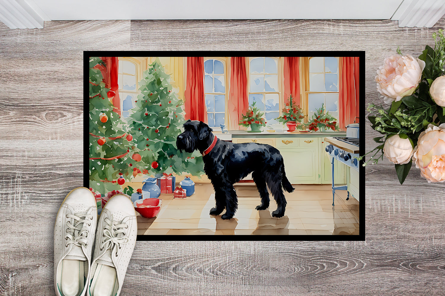Giant Schnauzer Christmas Cookies Doormat Indoor Outdoor 18H X 27W Front Door Mat Rugs for Entryway, Non Slip Washable