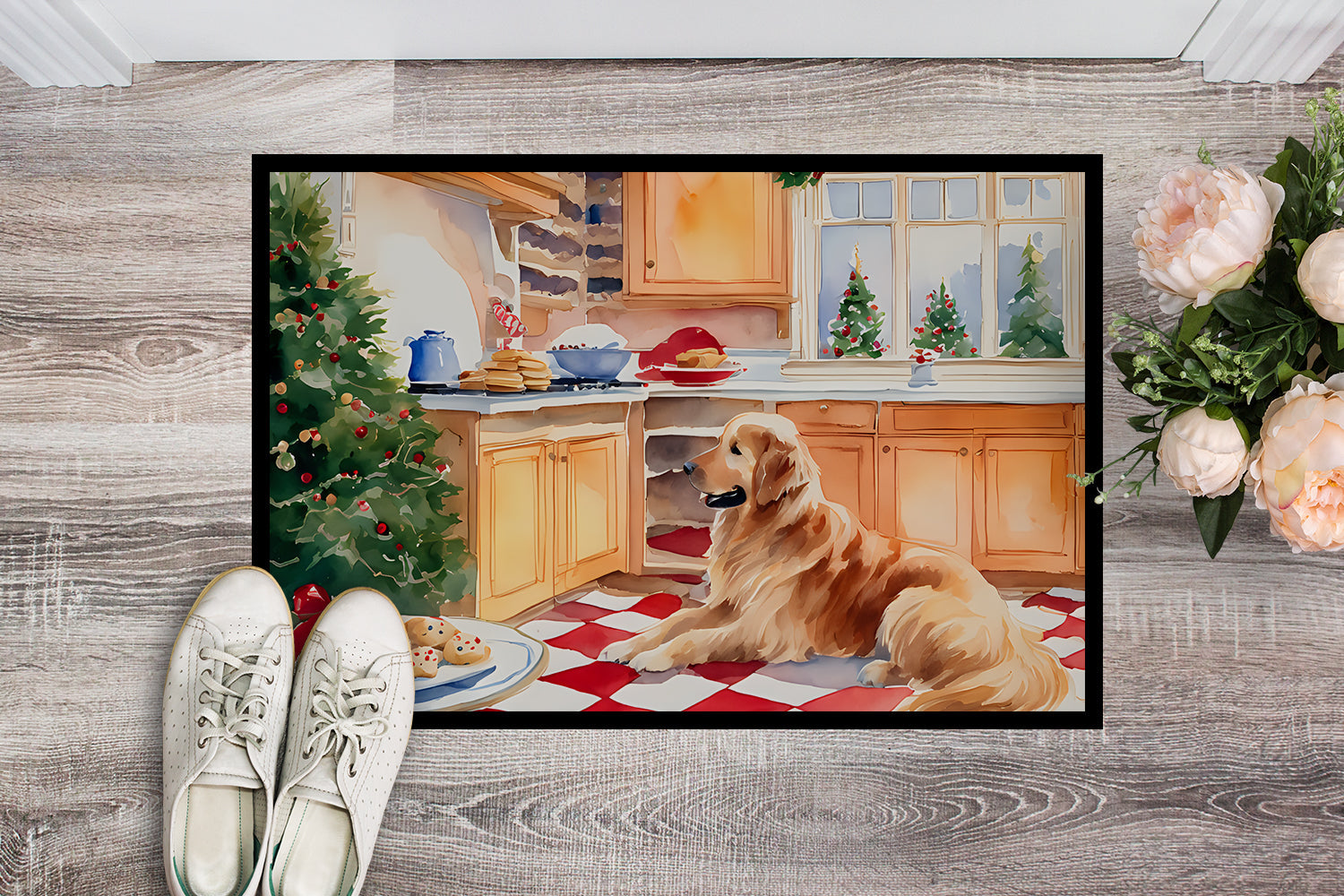 Golden Retriever Christmas Cookies Doormat Indoor Outdoor 24H X 36W Front Door Mat Rugs for Entryway, Non Slip Washable Low Pile,