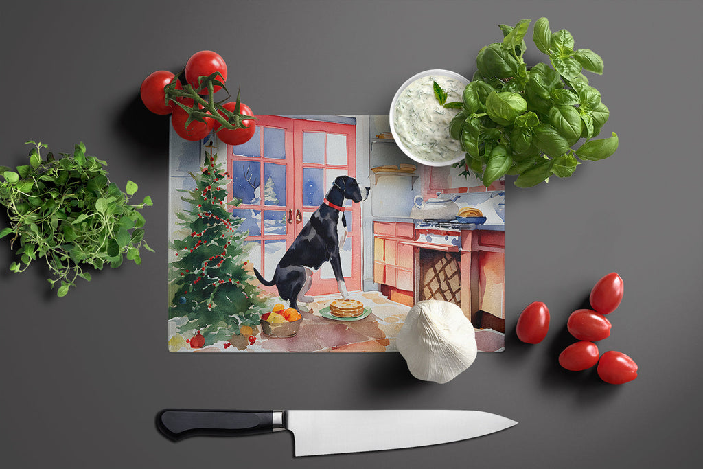 Great Dane Christmas Cookies Cutting Board Tempered Glass Kitchen Cutting Surface, Heat Resistant Chopping, Non-Slip Feet, Food Prep & Serving