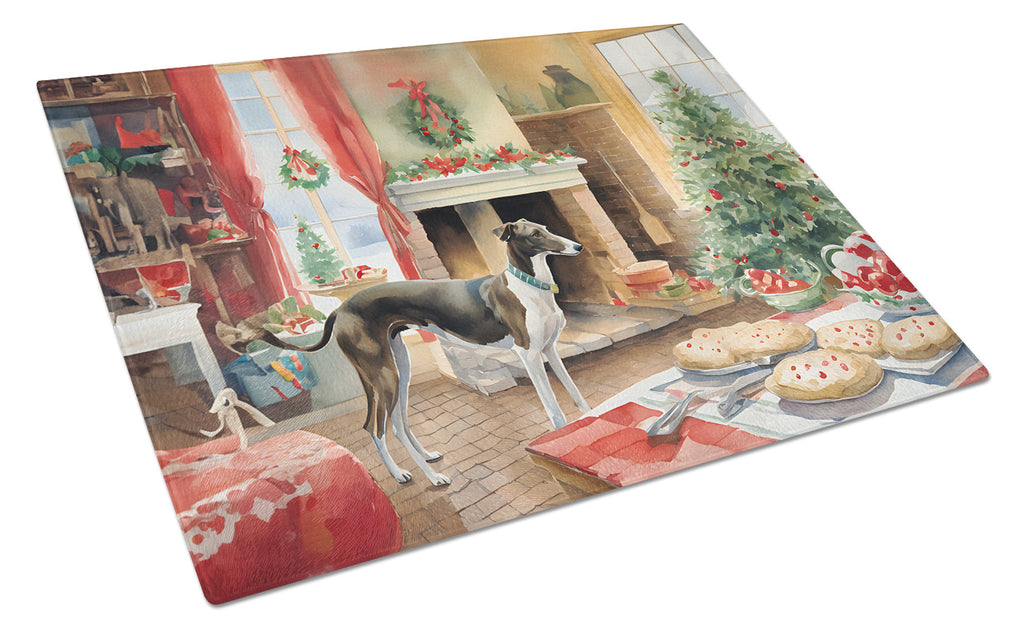 Greyhound Christmas Cookies Cutting Board Tempered Glass Kitchen Cutting Surface, Heat Resistant Chopping, Non-Slip Feet, Food Prep & Serving