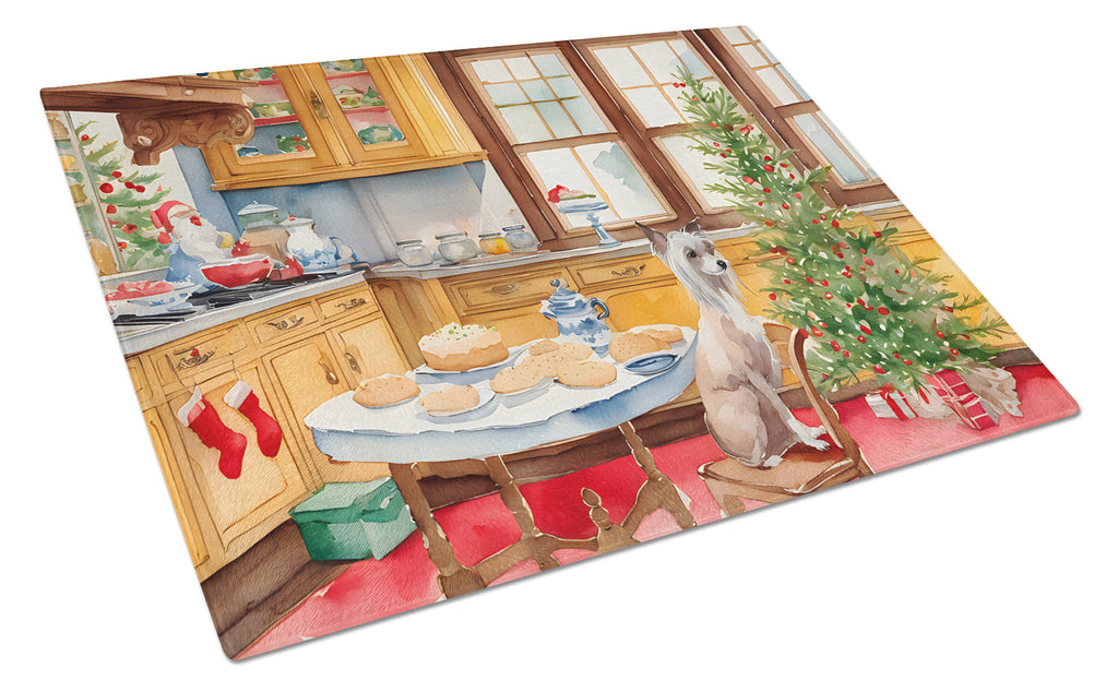 Chinese Crested Christmas Cookies Cutting Board Tempered Glass Kitchen Cutting Surface, Heat Resistant Chopping, Non-Slip Feet, Food Prep & Serving