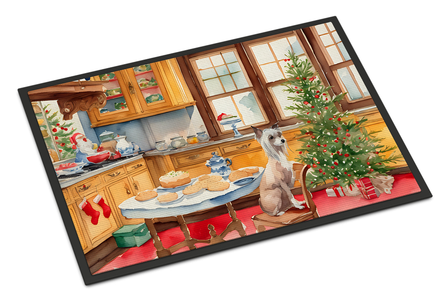 Chinese Crested Christmas Cookies Doormat Indoor Outdoor 18H X 27W Front Door Mat Rugs for Entryway, Non Slip Washable