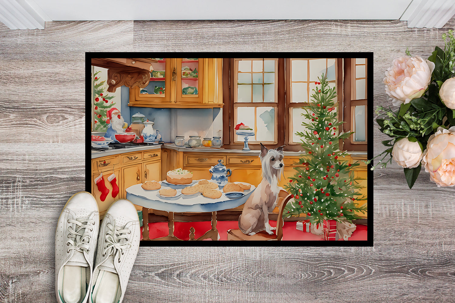 Chinese Crested Christmas Cookies Doormat Indoor Outdoor 18H X 27W Front Door Mat Rugs for Entryway, Non Slip Washable