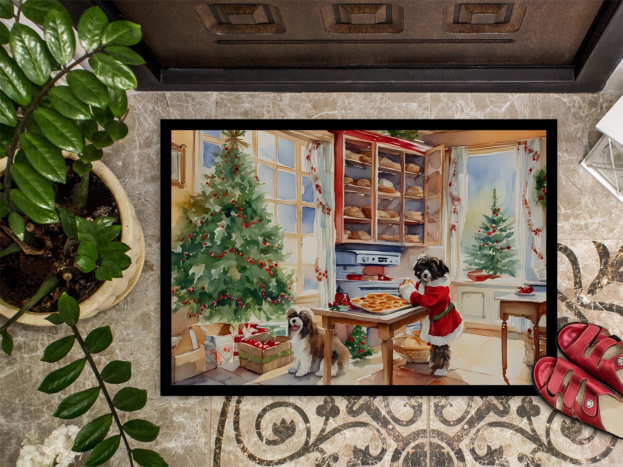 Havanese Christmas Cookies Doormat Indoor Outdoor 18H X 27W Front Door Mat Rugs for Entryway, Non Slip Washable