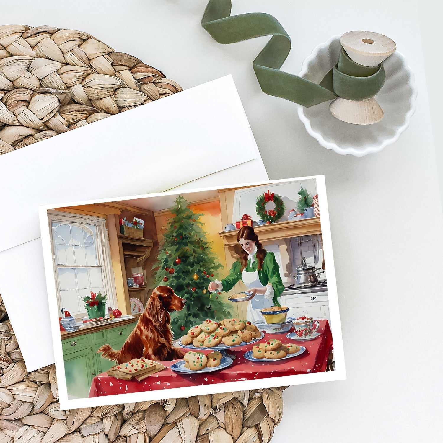 Irish Setter Christmas Cookies Greeting Cards Pack of 8 Blank Cards with Envelopes Whimsical A7 Size 5x7