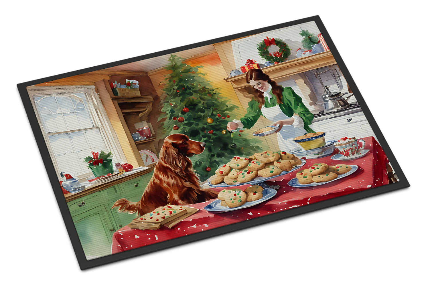 Irish Setter Christmas Cookies Doormat Indoor Outdoor 18H X 27W Front Door Mat Rugs for Entryway, Non Slip Washable