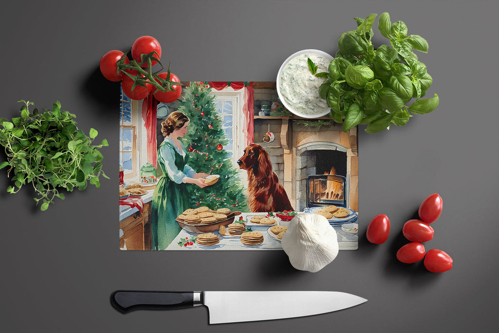 Irish Setter Christmas Cookies Cutting Board Tempered Glass Kitchen Cutting Surface, Heat Resistant Chopping, Non-Slip Feet, Food Prep & Serving