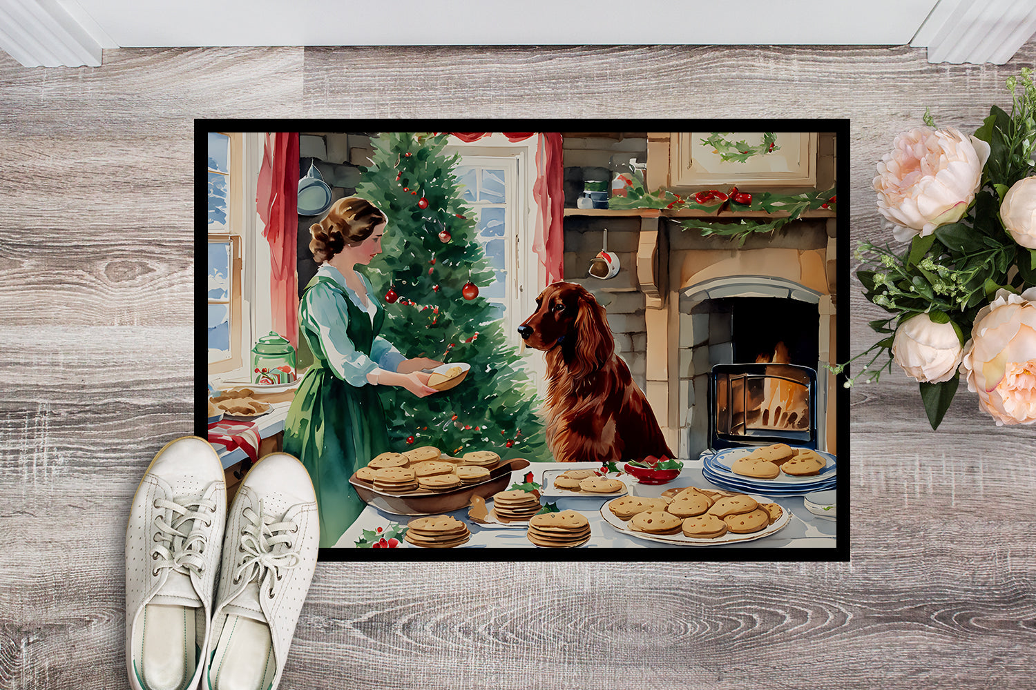 Irish Setter Christmas Cookies Doormat Indoor Outdoor 18H X 27W Front Door Mat Rugs for Entryway, Non Slip Washable