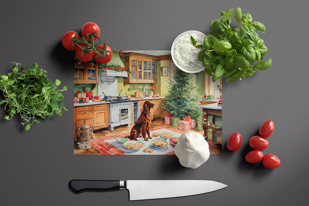 Irish Setter Christmas Cookies Cutting Board Tempered Glass Kitchen Cutting Surface, Heat Resistant Chopping, Non-Slip Feet, Food Prep & Serving