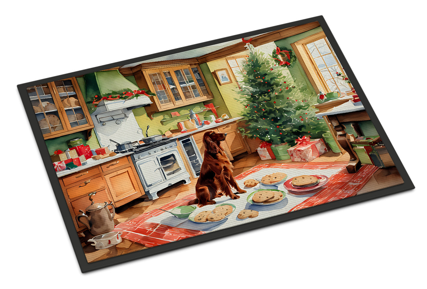 Irish Setter Christmas Cookies Doormat Indoor Outdoor 18H X 27W Front Door Mat Rugs for Entryway, Non Slip Washable