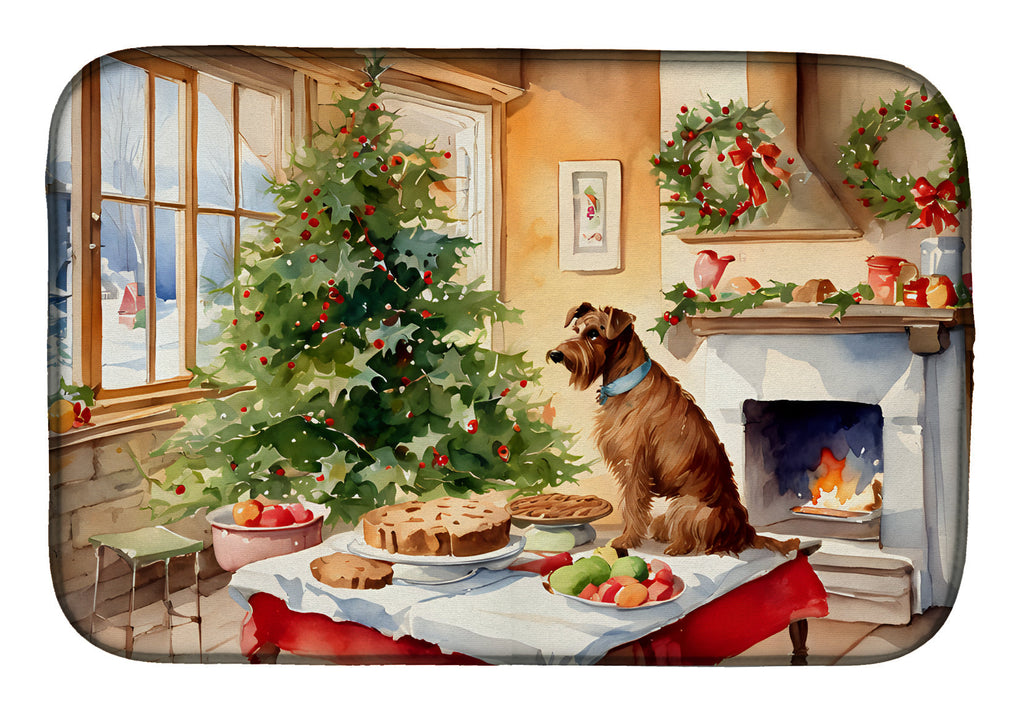 Irish Terrier Christmas Cookies Dish Drying Mat Absorbent Dish Drying Mat Pad for Kitchen Counter Dish Drainer Mat for Countertop, 14 x 21", Multicolor