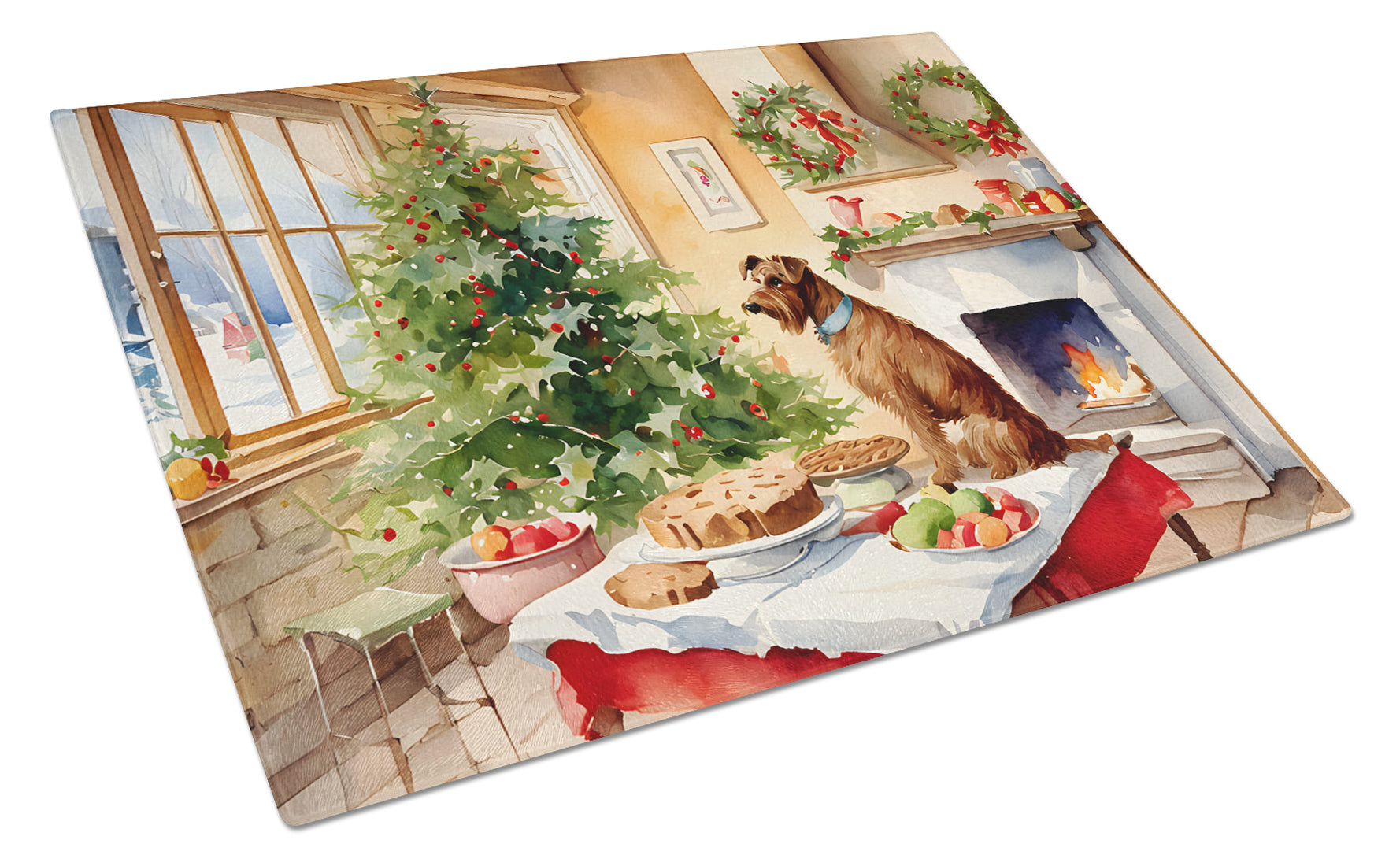Irish Terrier Christmas Cookies Cutting Board Tempered Glass Kitchen Cutting Surface, Heat Resistant Chopping, Non-Slip Feet, Food Prep & Serving