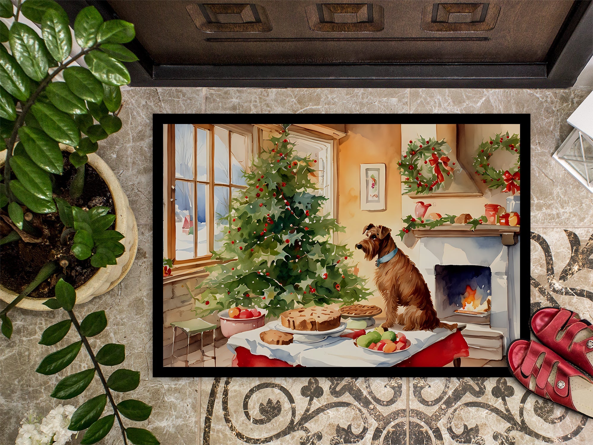 Irish Terrier Christmas Cookies Doormat Indoor Outdoor 18H X 27W Front Door Mat Rugs for Entryway, Non Slip Washable