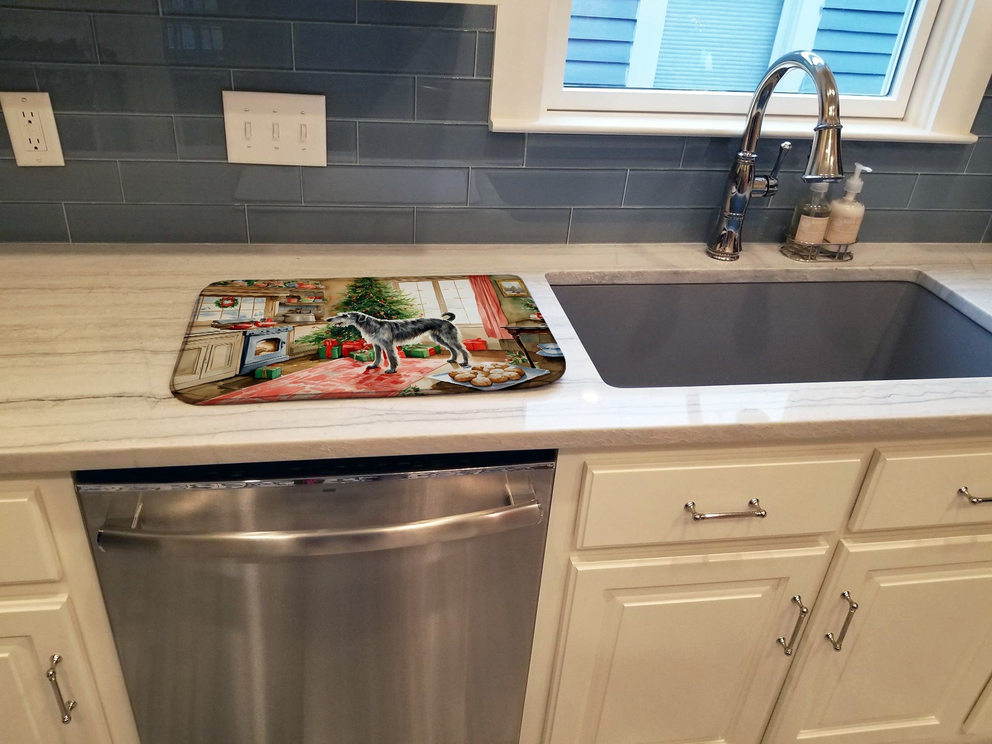 Irish Wolfhound Christmas Cookies Dish Drying Mat Absorbent Dish Drying Mat Pad for Kitchen Counter Dish Drainer Mat for Countertop, 14 x 21", Multicolor