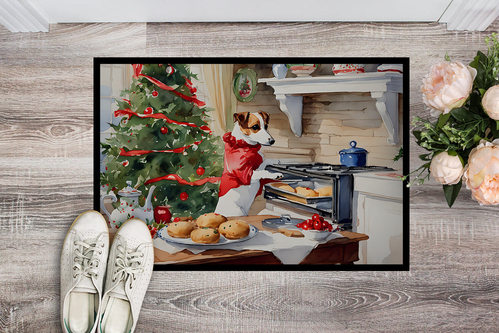 Jack Russell Terrier Christmas Cookies Doormat Indoor Outdoor 24H X 36W Front Door Mat Rugs for Entryway, Non Slip Washable Low Pile,