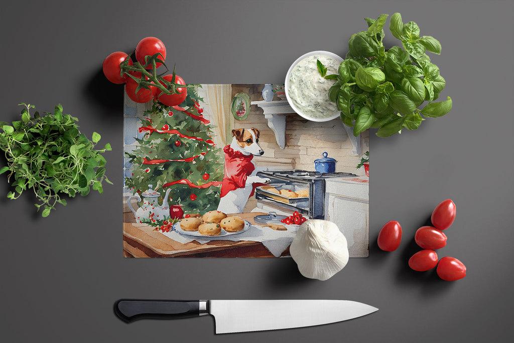 Jack Russell Terrier Christmas Cookies Cutting Board Tempered Glass Kitchen Cutting Surface, Heat Resistant Chopping, Non-Slip Feet, Food Prep & Serving