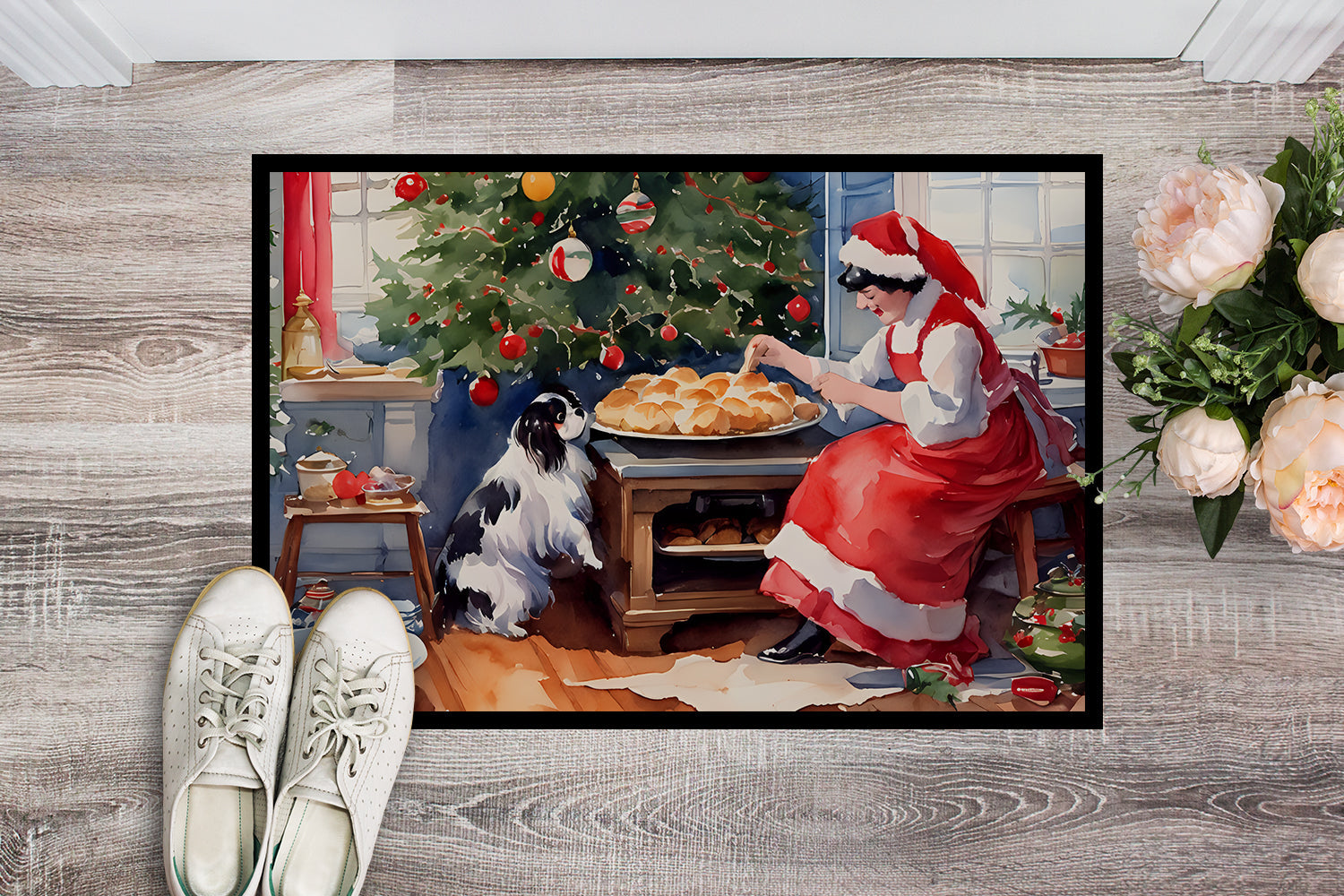 Japanese Chin Christmas Cookies Doormat Indoor Outdoor 24H X 36W Front Door Mat Rugs for Entryway, Non Slip Washable Low Pile,