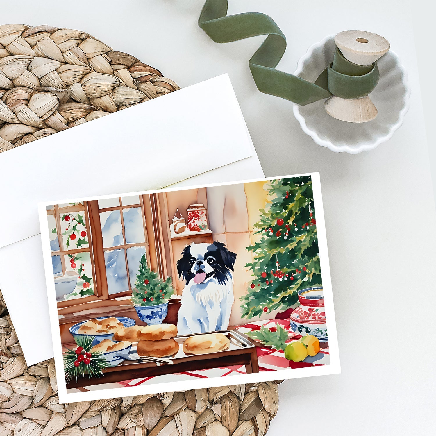 Japanese Chin Christmas Cookies Greeting Cards Pack of 8 Blank Cards with Envelopes Whimsical A7 Size 5x7