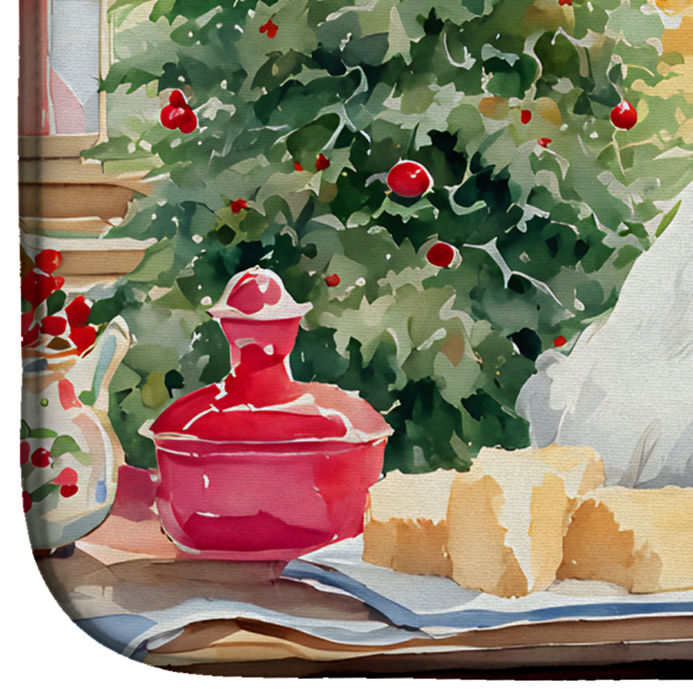 Japanese Spitz Christmas Cookies Dish Drying Mat Absorbent Dish Drying Mat Pad for Kitchen Counter Dish Drainer Mat for Countertop, 14 x 21", Multicolor