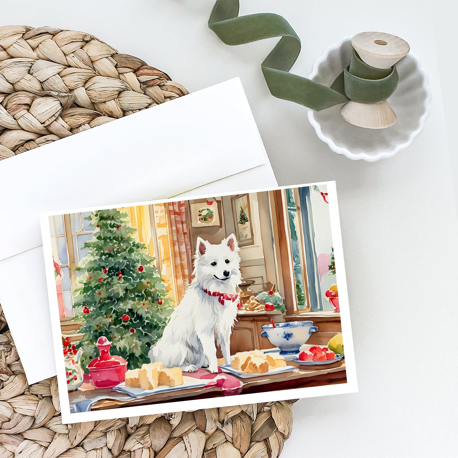 Japanese Spitz Christmas Cookies Greeting Cards Pack of 8 Blank Cards with Envelopes Whimsical A7 Size 5x7
