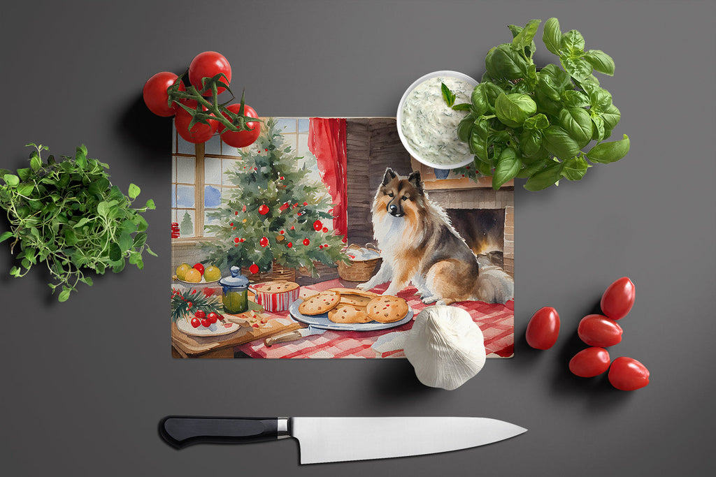 Keeshond Christmas Cookies Cutting Board Tempered Glass Kitchen Cutting Surface, Heat Resistant Chopping, Non-Slip Feet, Food Prep & Serving