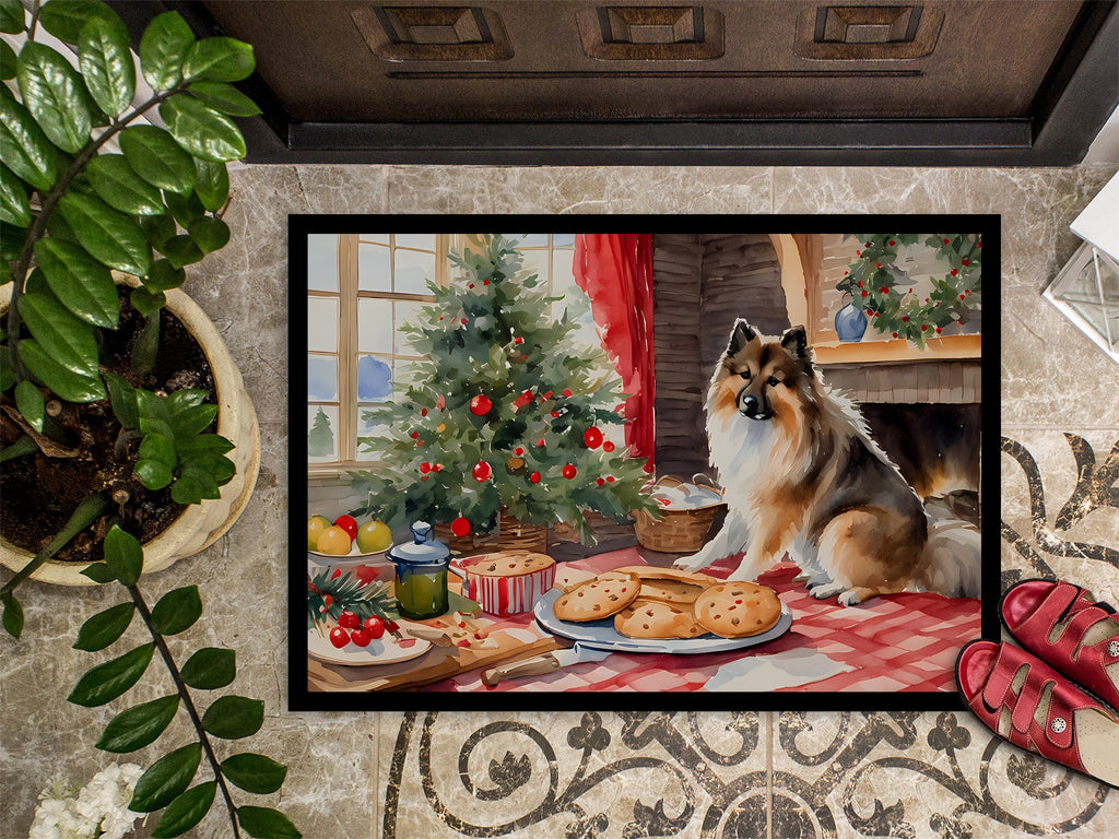 Keeshond Christmas Cookies Doormat Indoor Outdoor 18H X 27W Front Door Mat Rugs for Entryway, Non Slip Washable