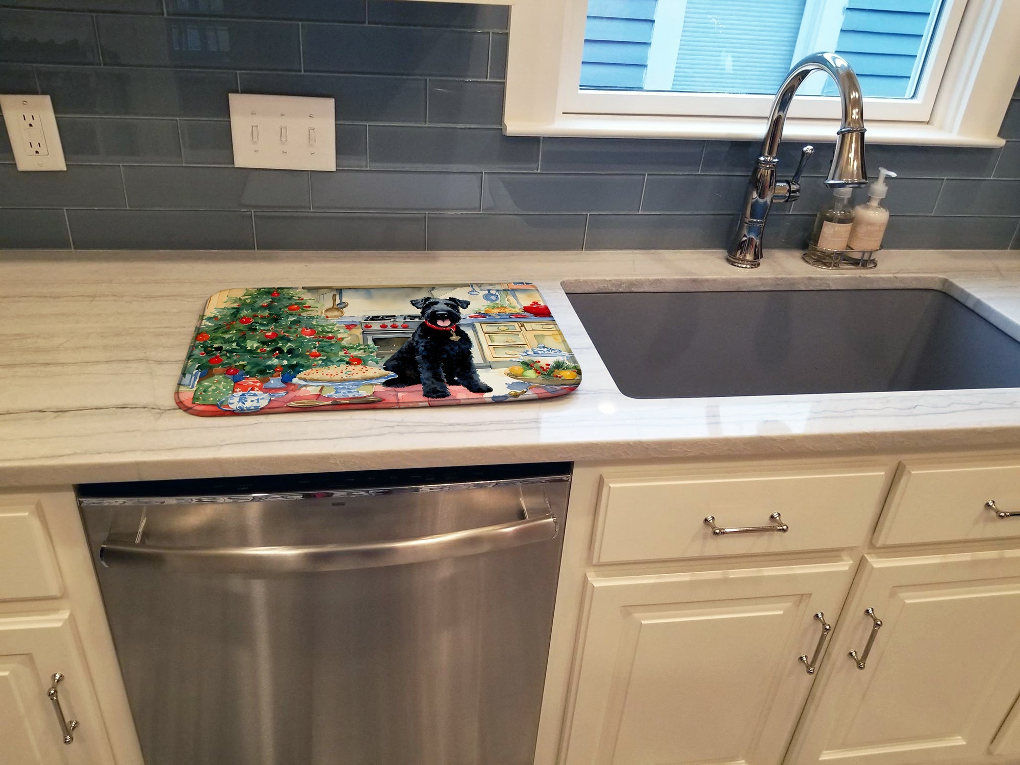 Kerry Blue Terrier Christmas Cookies Dish Drying Mat Absorbent Dish Drying Mat Pad for Kitchen Counter Dish Drainer Mat for Countertop, 14 x 21", Multicolor