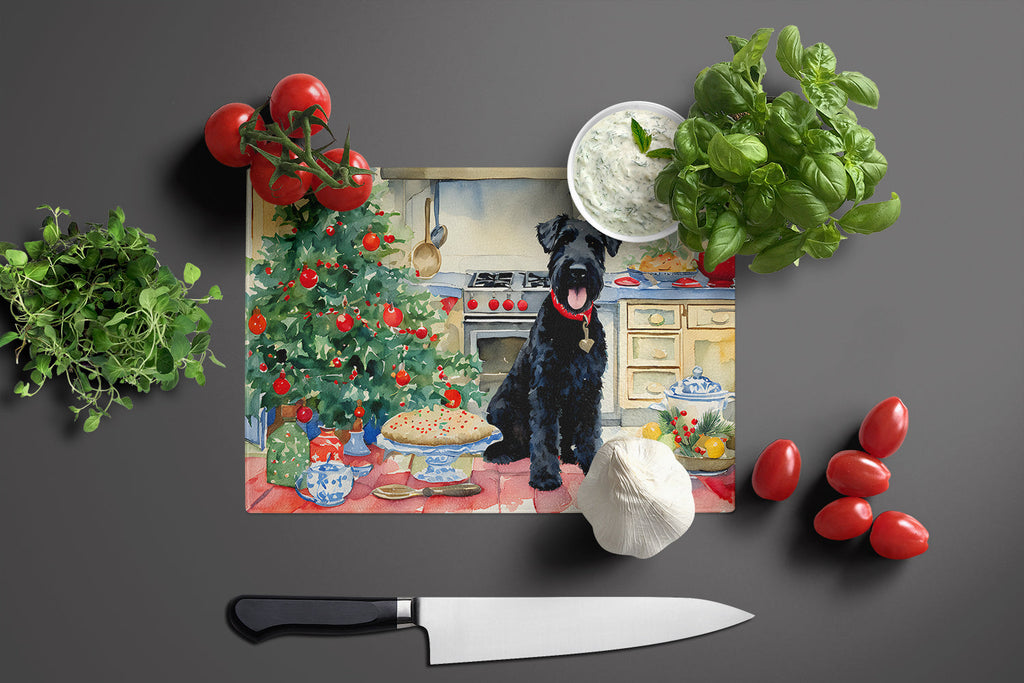 Kerry Blue Terrier Christmas Cookies Cutting Board Tempered Glass Kitchen Cutting Surface, Heat Resistant Chopping, Non-Slip Feet, Food Prep & Serving