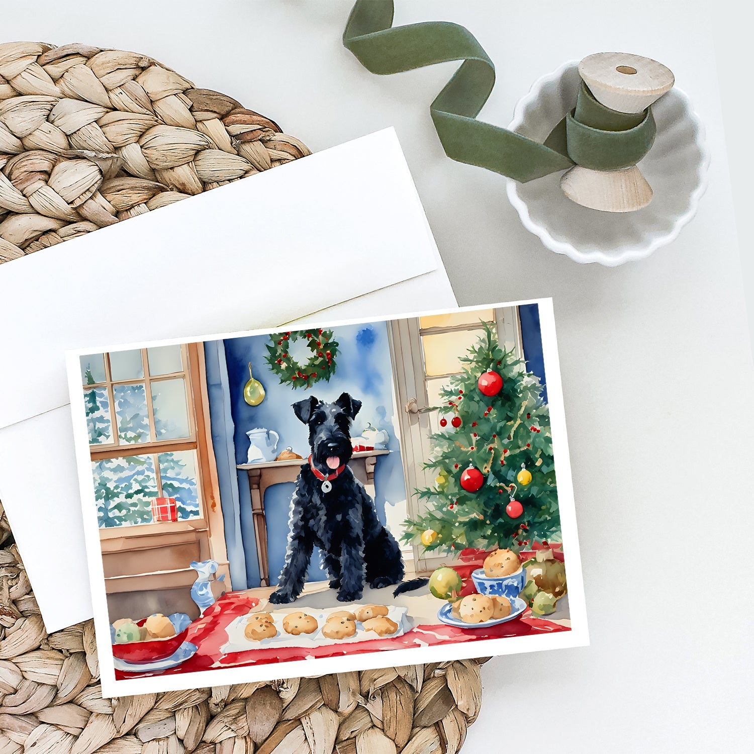 Kerry Blue Terrier Christmas Cookies Greeting Cards Pack of 8 Blank Cards with Envelopes Whimsical A7 Size 5x7