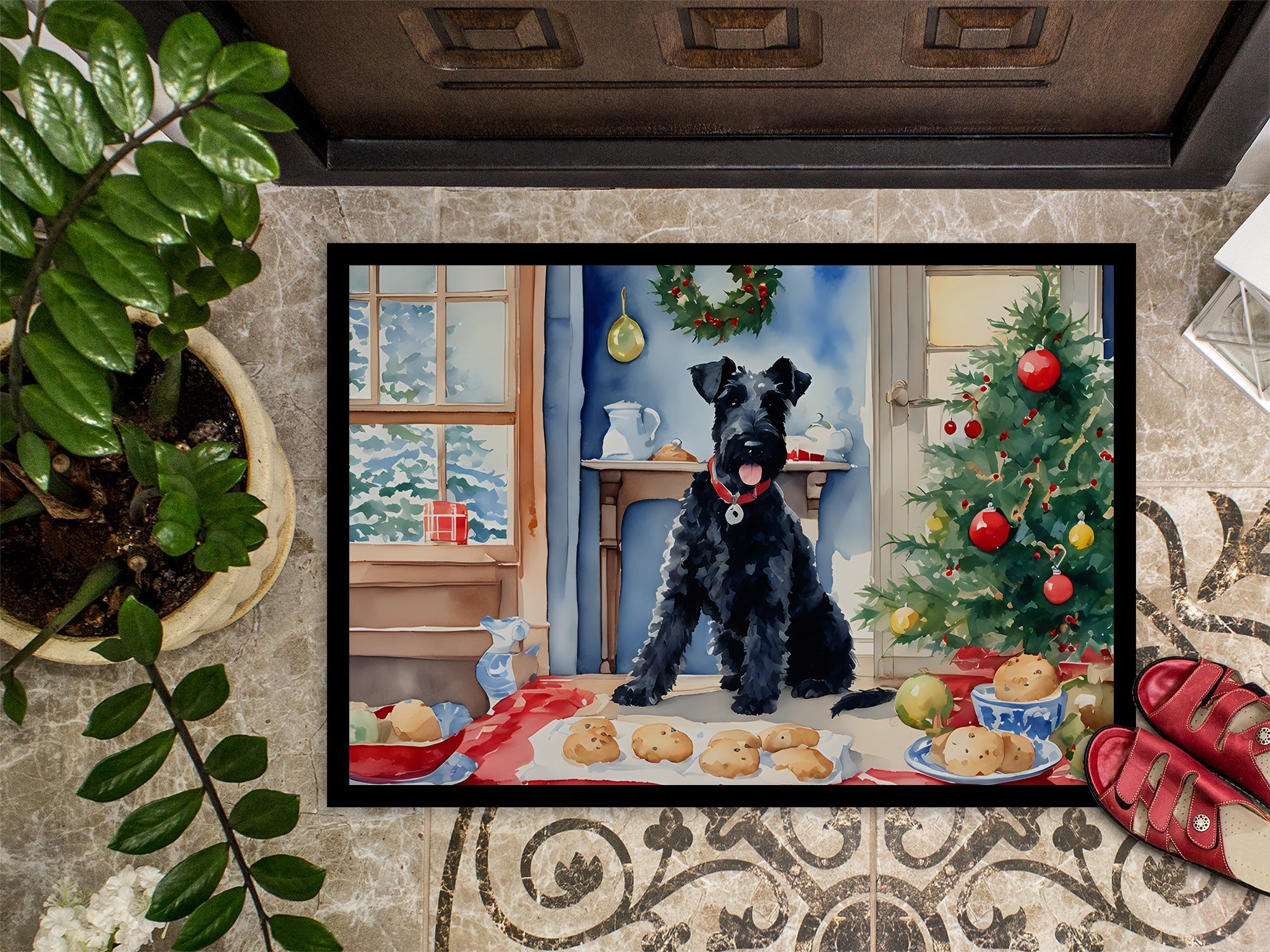 Kerry Blue Terrier Christmas Cookies Doormat Indoor Outdoor 24H X 36W Front Door Mat Rugs for Entryway, Non Slip Washable Low Pile,