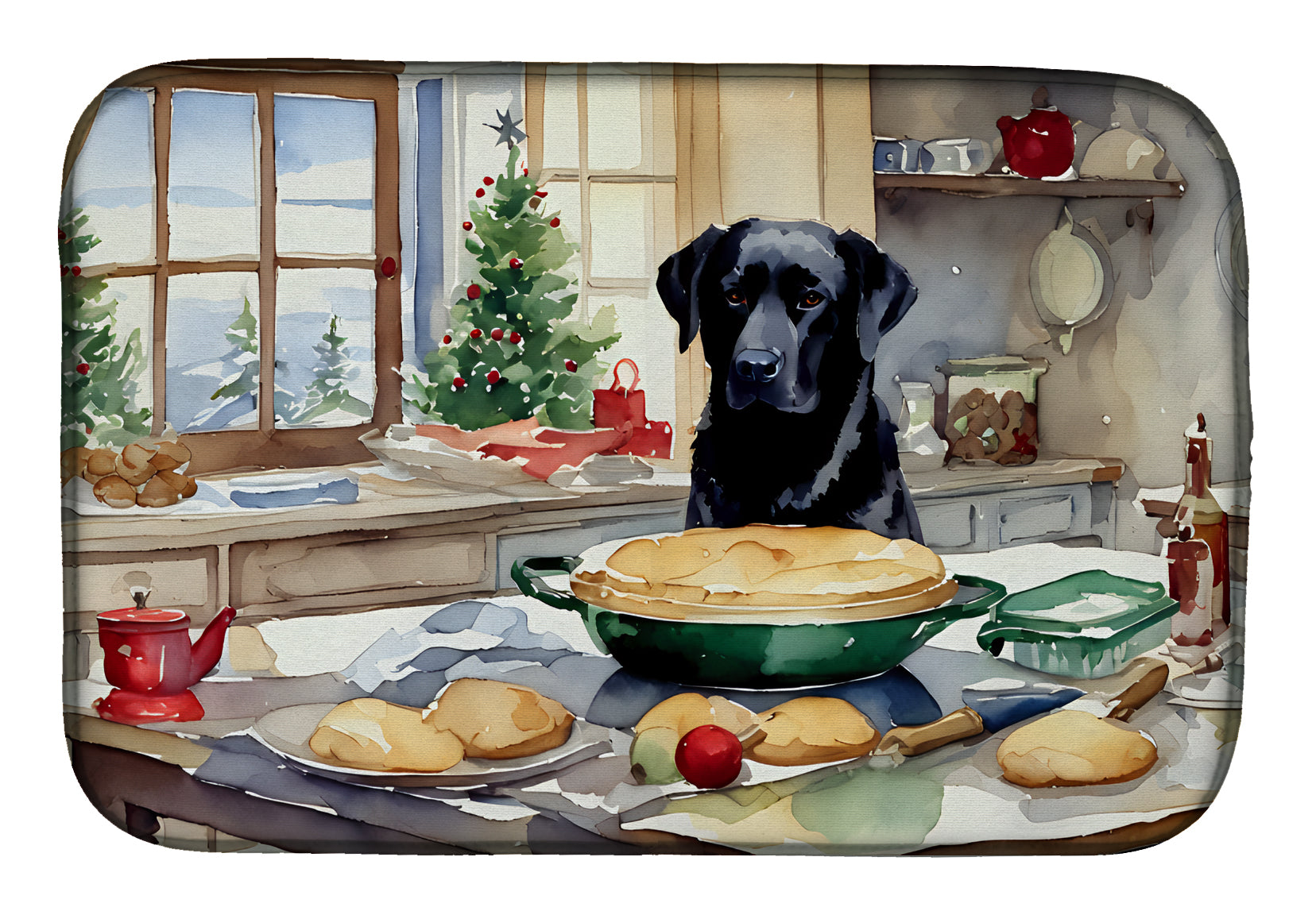 Labrador Retriever Christmas Cookies Dish Drying Mat Absorbent Dish Drying Mat Pad for Kitchen Counter Dish Drainer Mat for Countertop, 14 x 21", Multicolor
