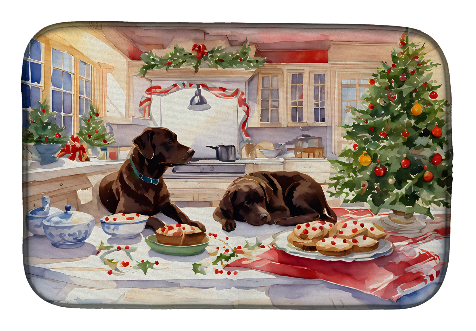Labrador Retriever Christmas Cookies Dish Drying Mat Absorbent Dish Drying Mat Pad for Kitchen Counter Dish Drainer Mat for Countertop, 14 x 21", Multicolor
