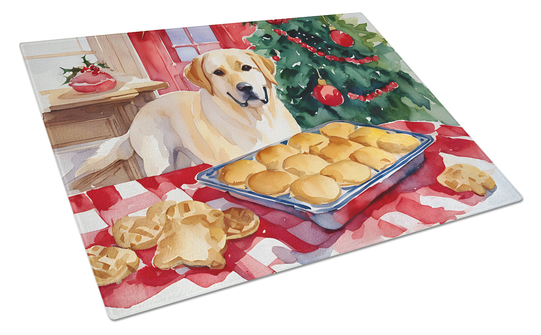 Labrador Retriever Christmas Cookies Cutting Board Tempered Glass Kitchen Cutting Surface, Heat Resistant Chopping, Non-Slip Feet, Food Prep & Serving