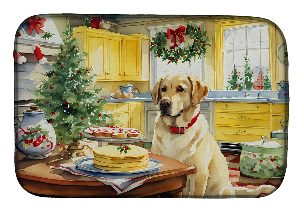 Labrador Retriever Christmas Cookies Dish Drying Mat Absorbent Dish Drying Mat Pad for Kitchen Counter Dish Drainer Mat for Countertop, 14 x 21", Multicolor