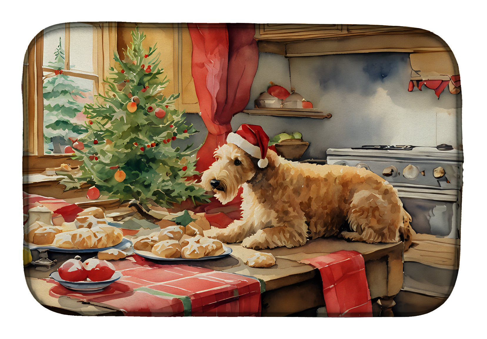 Lakeland Terrier Christmas Cookies Dish Drying Mat Absorbent Dish Drying Mat Pad for Kitchen Counter Dish Drainer Mat for Countertop, 14 x 21", Multicolor