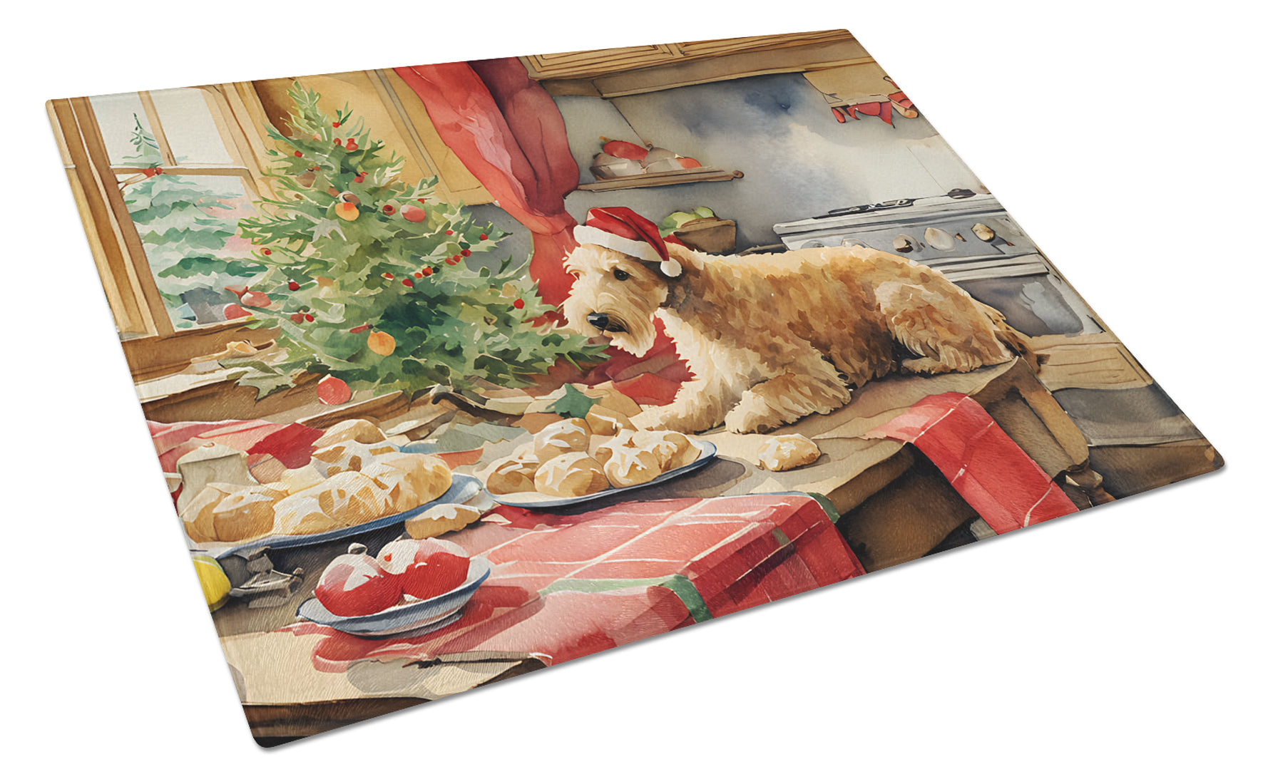 Lakeland Terrier Christmas Cookies Cutting Board Tempered Glass Kitchen Cutting Surface, Heat Resistant Chopping, Non-Slip Feet, Food Prep & Serving