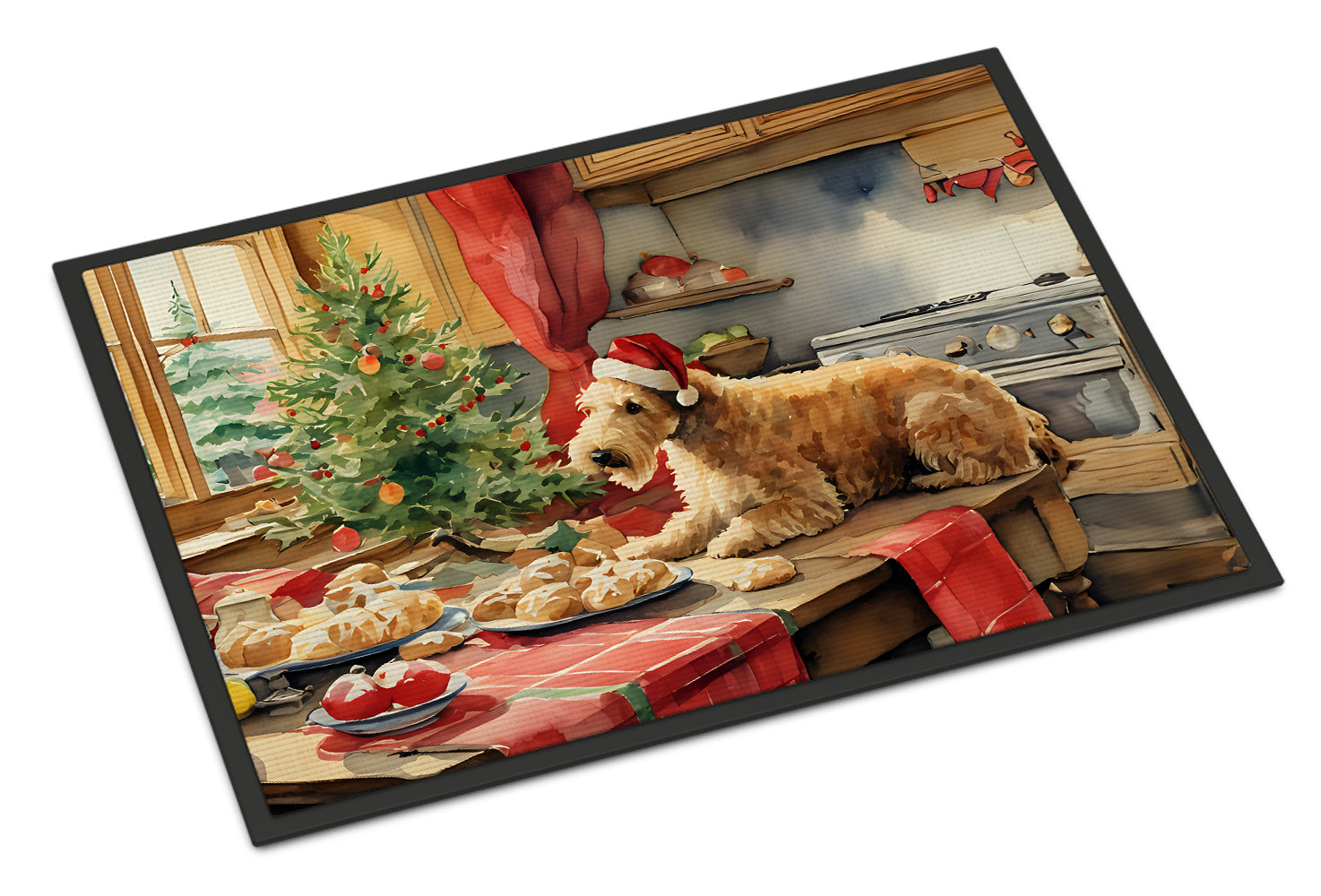 Lakeland Terrier Christmas Cookies Doormat Indoor Outdoor 18H X 27W Front Door Mat Rugs for Entryway, Non Slip Washable