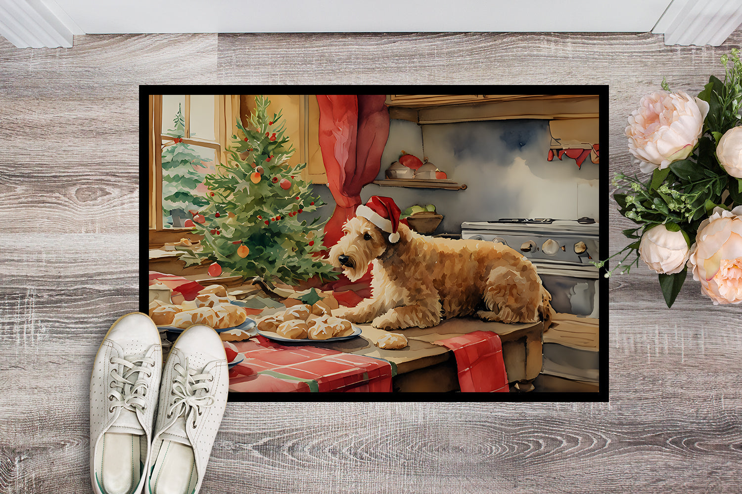 Lakeland Terrier Christmas Cookies Doormat Indoor Outdoor 18H X 27W Front Door Mat Rugs for Entryway, Non Slip Washable