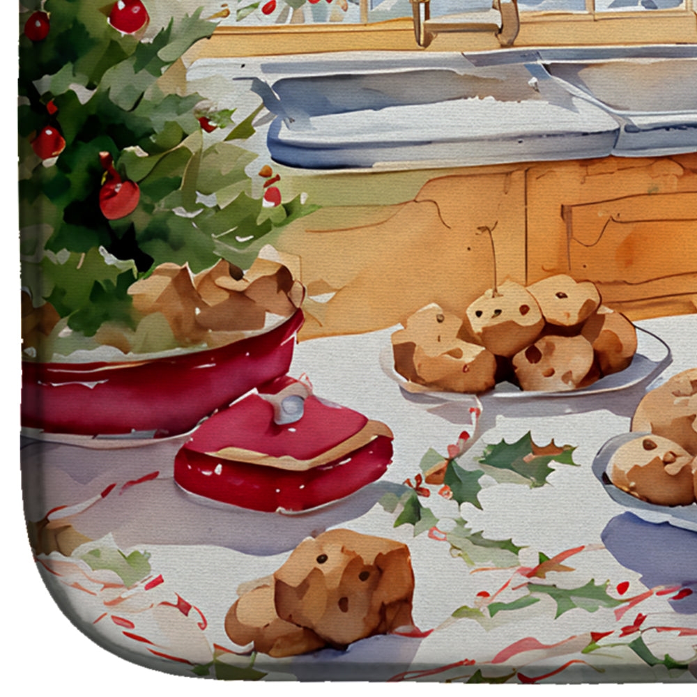 Lakeland Terrier Christmas Cookies Dish Drying Mat Absorbent Dish Drying Mat Pad for Kitchen Counter Dish Drainer Mat for Countertop, 14 x 21", Multicolor