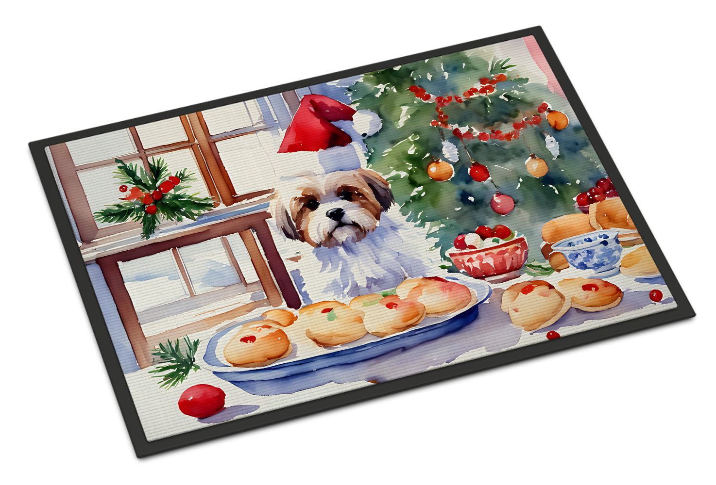 Lhasa Apso Christmas Cookies Doormat Indoor Outdoor 18H X 27W Front Door Mat Rugs for Entryway, Non Slip Washable