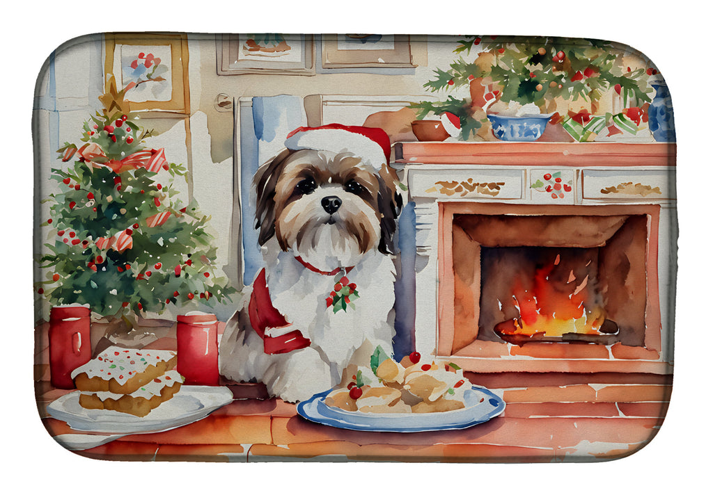 Lhasa Apso Christmas Cookies Dish Drying Mat Absorbent Dish Drying Mat Pad for Kitchen Counter Dish Drainer Mat for Countertop, 14 x 21", Multicolor
