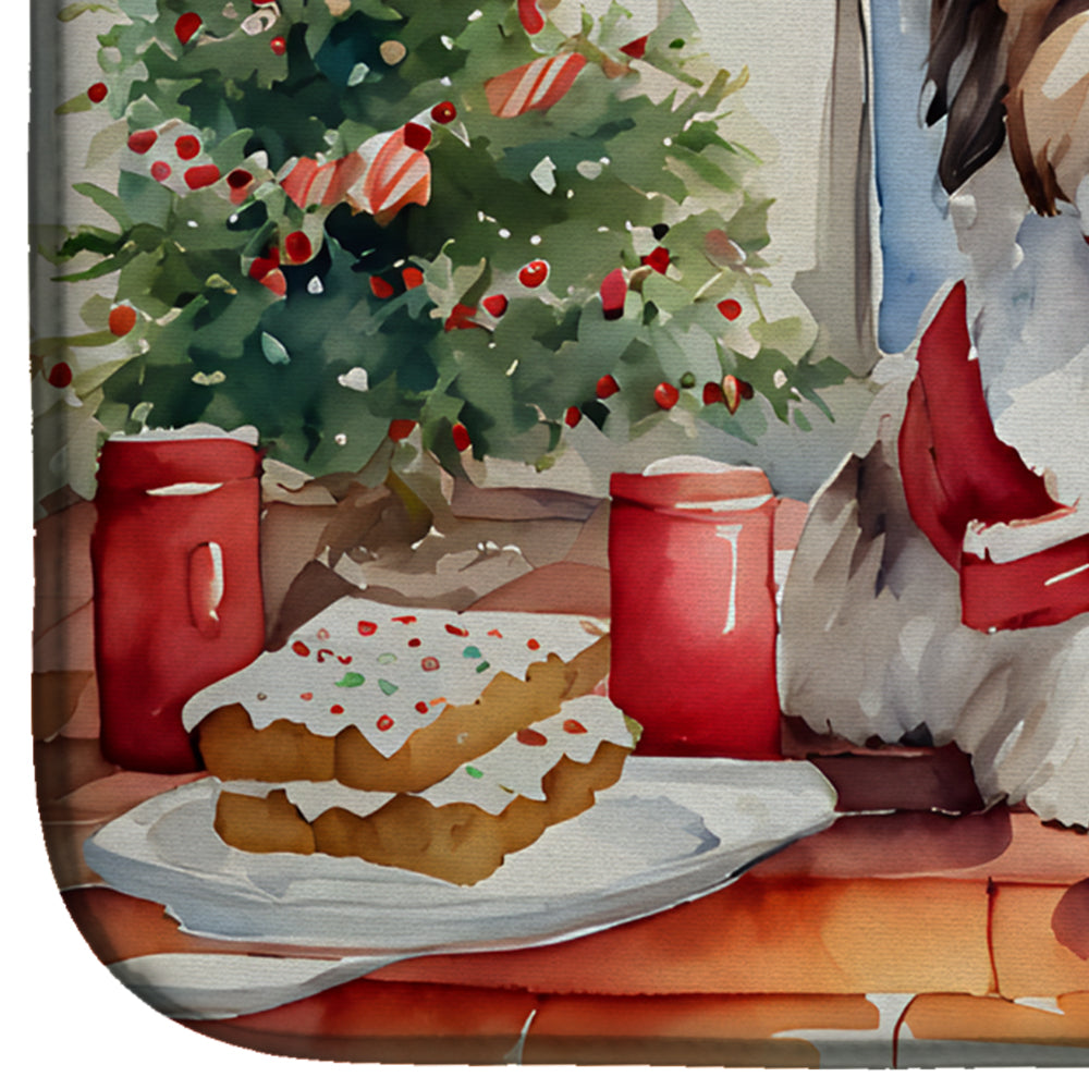 Lhasa Apso Christmas Cookies Dish Drying Mat Absorbent Dish Drying Mat Pad for Kitchen Counter Dish Drainer Mat for Countertop, 14 x 21", Multicolor