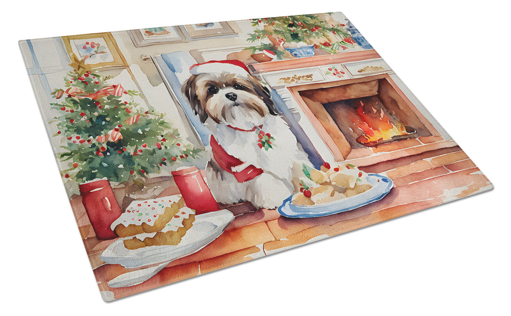 Lhasa Apso Christmas Cookies Cutting Board Tempered Glass Kitchen Cutting Surface, Heat Resistant Chopping, Non-Slip Feet, Food Prep & Serving