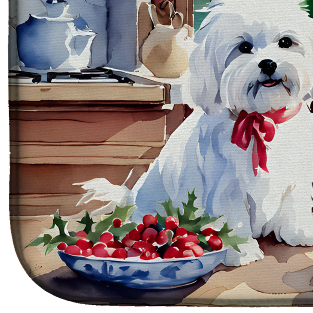 Maltese Christmas Cookies Dish Drying Mat Absorbent Dish Drying Mat Pad for Kitchen Counter Dish Drainer Mat for Countertop, 14 x 21", Multicolor