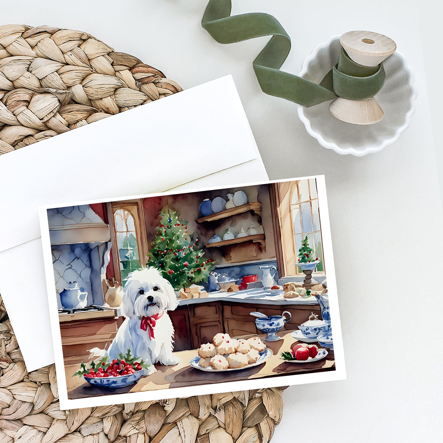 Maltese Christmas Cookies Greeting Cards Pack of 8 Blank Cards with Envelopes Whimsical A7 Size 5x7