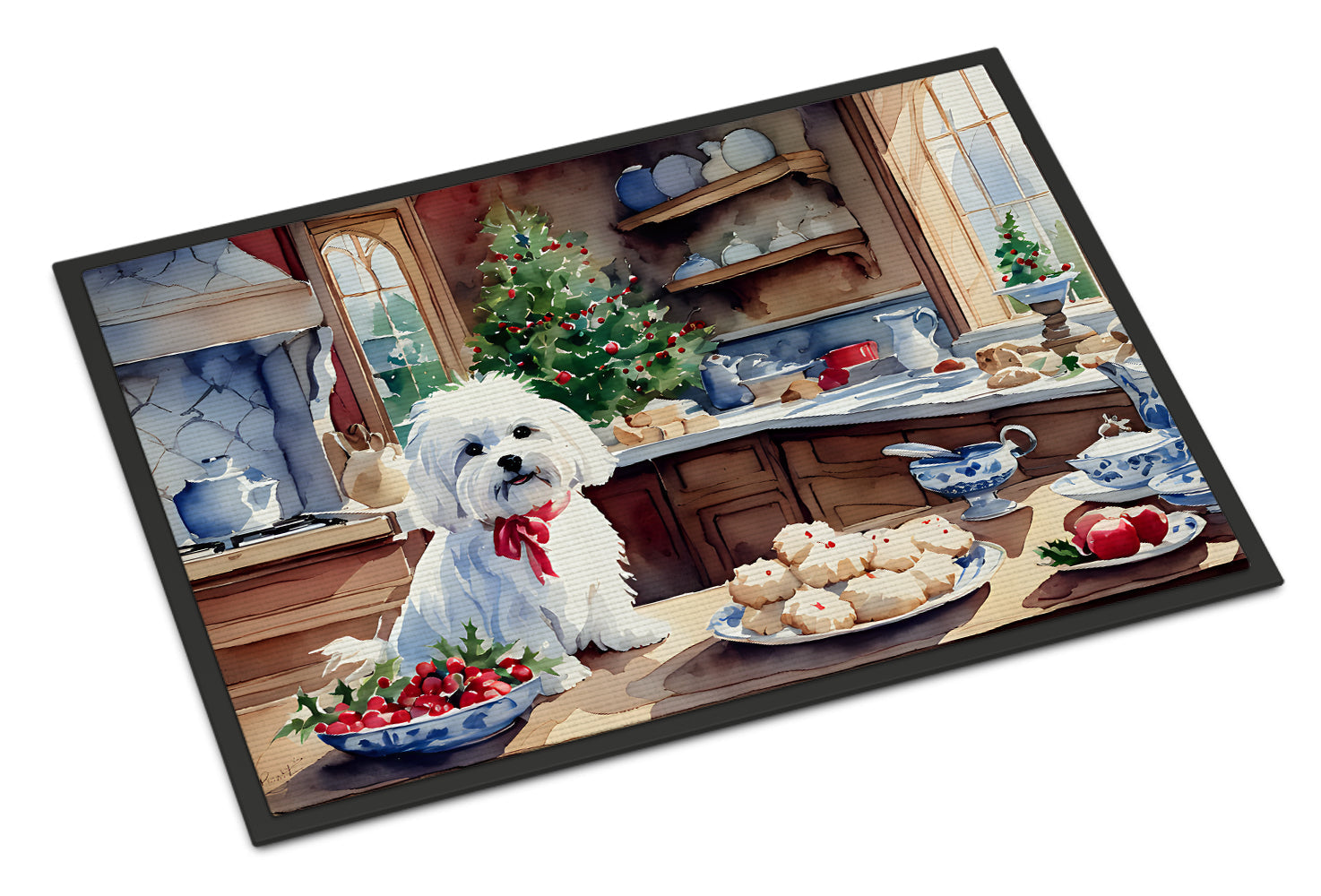 Maltese Christmas Cookies Doormat Indoor Outdoor 24H X 36W Front Door Mat Rugs for Entryway, Non Slip Washable Low Pile,